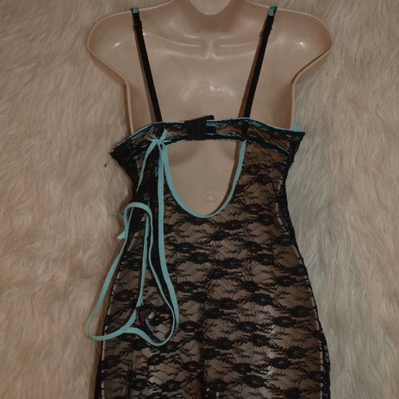 LINGERIE Teal/Black Lace W/Panties SIZE L BY ELEGANCE NEW NO TAG - Picture 9 of 10